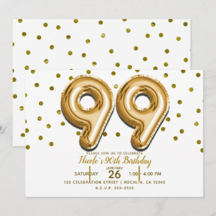 Invitation 99 Ballons d'or & Confetti 99e fête d'anniversaire