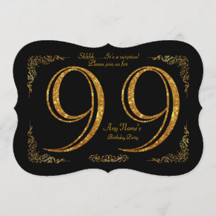 Invitation 99e,Fête d'anniversaire 99e,grand Gatsby,noir & or
