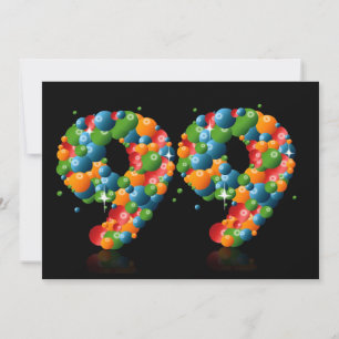 Invitation 99e fête d'anniversaire, avec bulles et balles