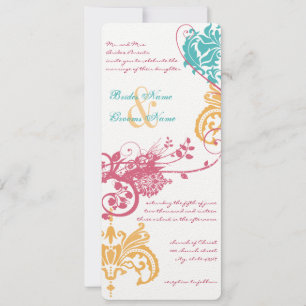 Invitation 9 x 4 couleurs de mariage printanière Damas floral