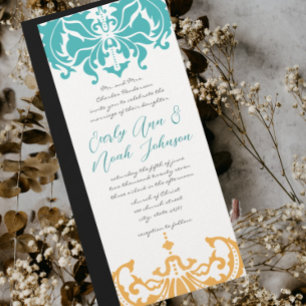Invitation 9 x 4 couleurs de mariage printanières damassées f