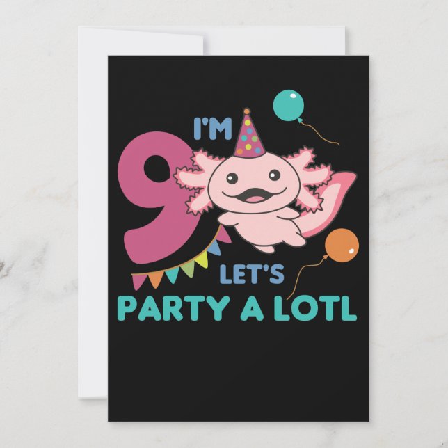 Invitation 9e Anniversaire Axolotl Neuf Anniversaire Cute Axo (Devant)