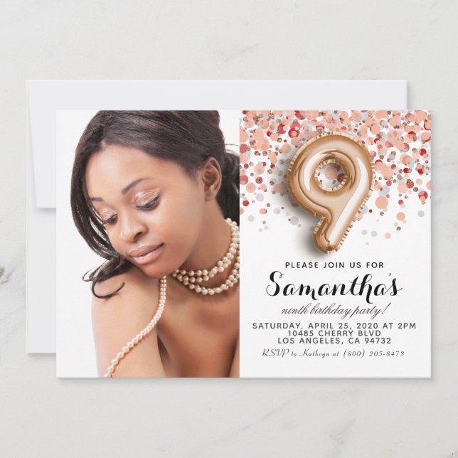 Invitation 9e anniversaire Confetti Gold Portrait (Devant)
