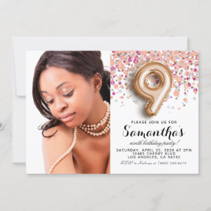 Invitation 9e anniversaire Confetti Gold Portrait
