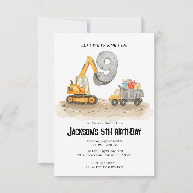 Invitation 9e anniversaire Construction Boy Anniversaire Invi (Devant)