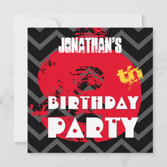 Invitation 9e anniversaire Grunge and Chevrons A09 (Devant)