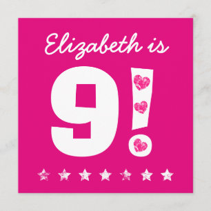 Invitation 9e anniversaire Nom personnalisé rose pour la fill