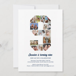 Invitation 9e anniversaire Numéro 9 Photo personnalisée Colla