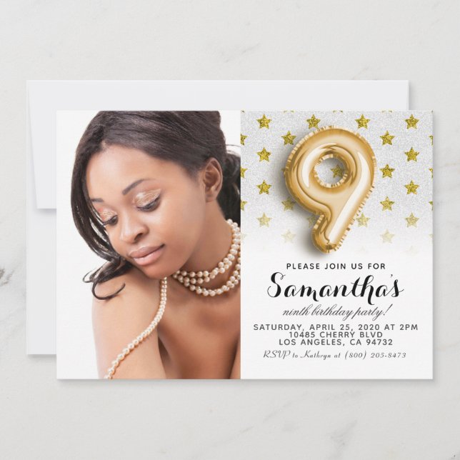 Invitation 9e anniversaire Star Confetti Portrait (Devant)