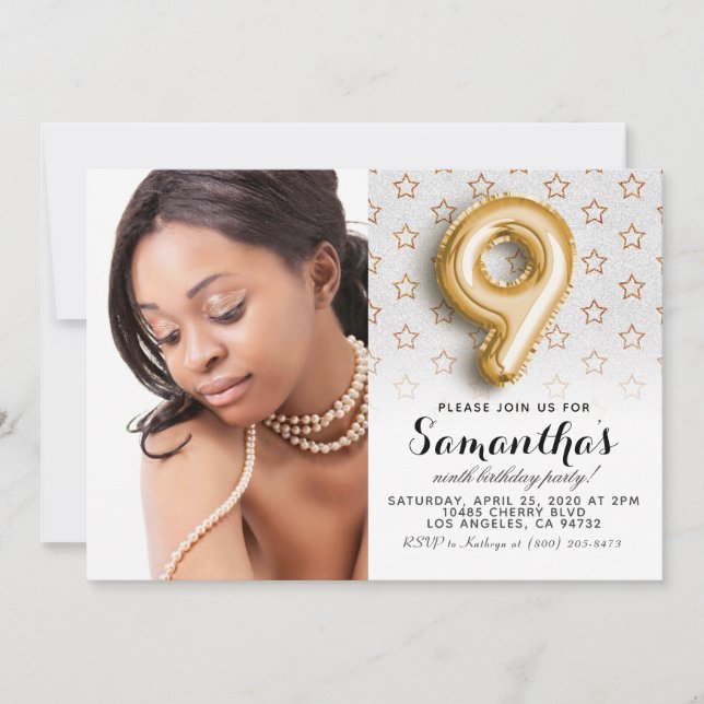 Invitation 9e anniversaire Star Confetti Portrait (Devant)