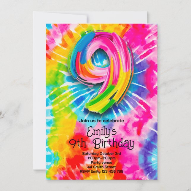 Invitation 9e Anniversaire Tie Dye (Devant)