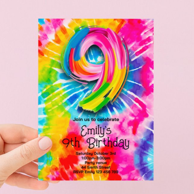 Invitation 9e Anniversaire Tie Dye (Créateur téléchargé)