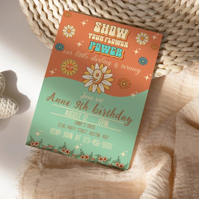 Invitation 9ème anniversaire bohème super style rétro (Créateur téléchargé)