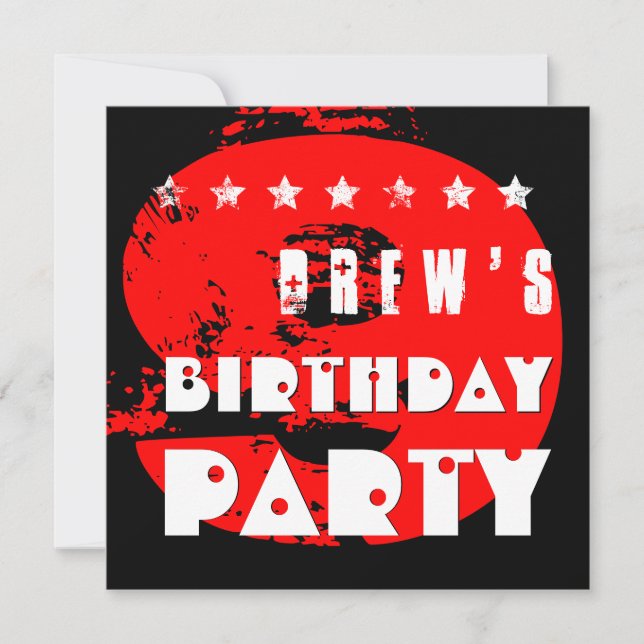 Invitation 9ème fête d'anniversaire de ROUGE moderne V11A 9 (Devant)