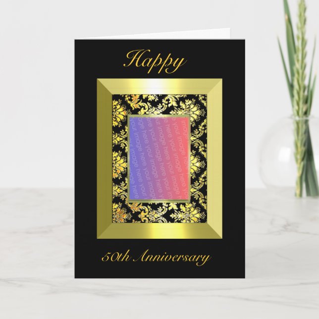 Invitation A1 50e anniversaire Gold Black Damask Photo (Devant)