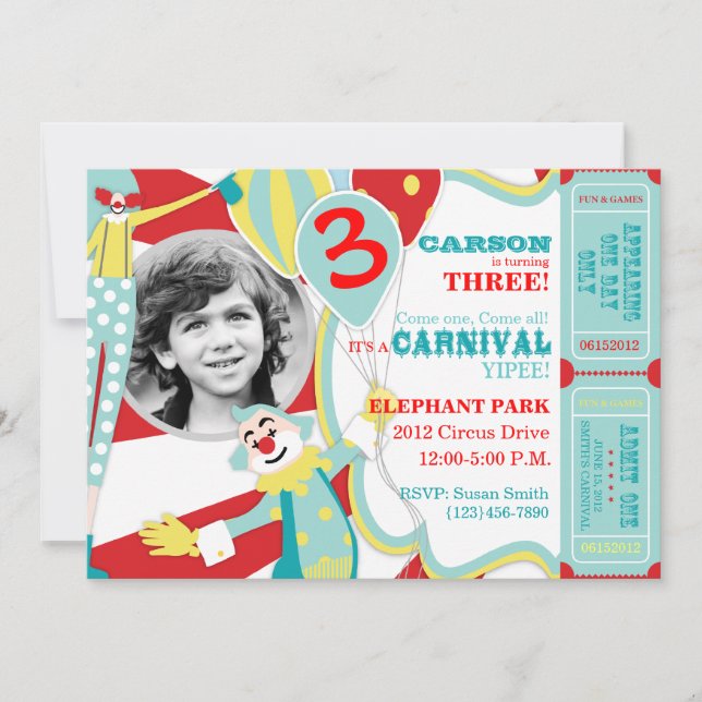 Invitation A7-AQRD d'anniversaire de clowns de (Devant)