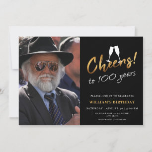 Invitation À 100 ans, joyeux anniversaire or et noir Photo