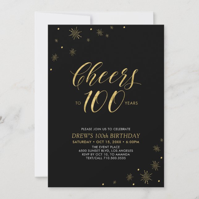 Invitation À 100 | Gold & Black 100th Birthday Party (Devant)