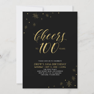 Invitation À 100   Gold & Black 100th Birthday Party