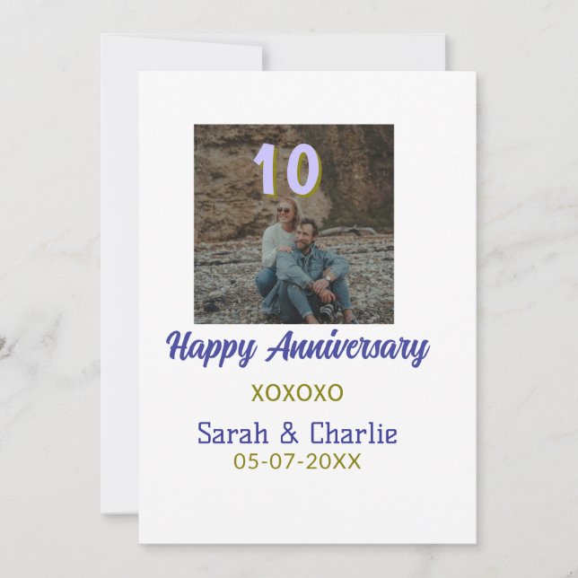 Invitation À 10 ans d'anniversaire de mariage violet doré (Devant)