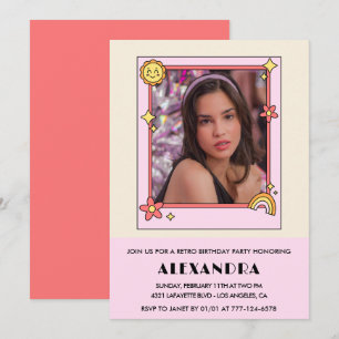 Invitation à 13e anniversaire Retro Super rose flo