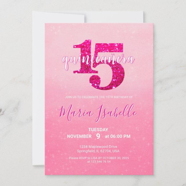 Invitation à 15e anniversaire de Pink Quinceañera (Devant)