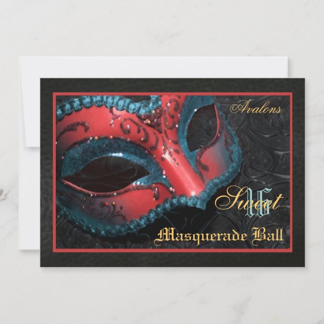Invitation à 16 parties pour mascarade rouge (Devant)