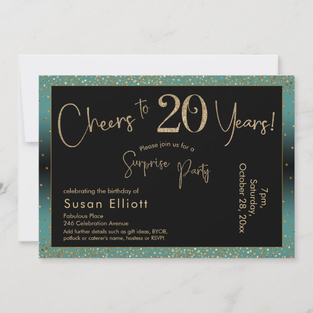 Invitation À 20 Ans de Félicitations Anniversaire Surprise Sa (Devant)