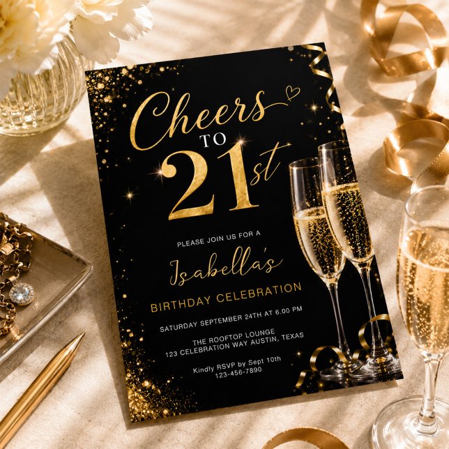 Invitation À 21 ans Champagne Joyeux 21e Anniversaire (Créateur téléchargé)