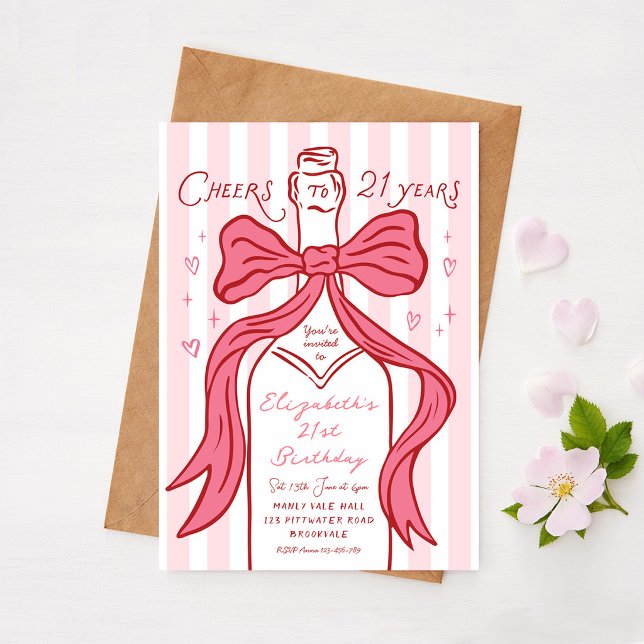 Invitation À 21 ans, félicitations Ruban Coquette Rose 21ème  (Créateur téléchargé)