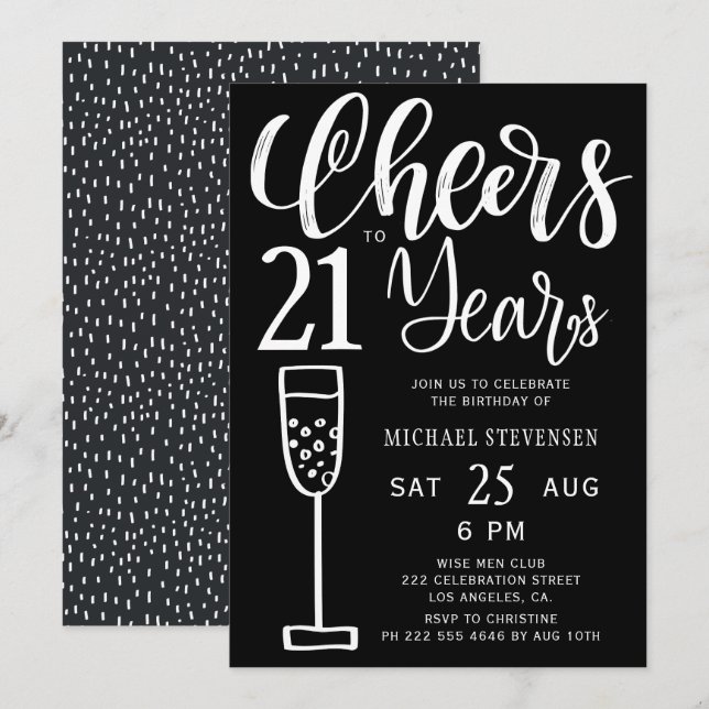 Invitation À 21 ans, fête d'anniversaire en noir et blanc (Devant / Derrière)