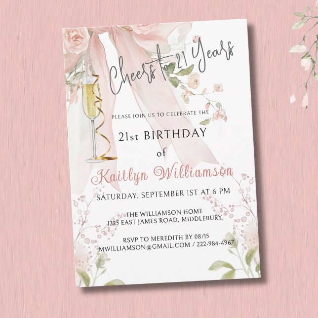 Invitation À 21 ans, Floral Bow rose  (Créateur téléchargé)