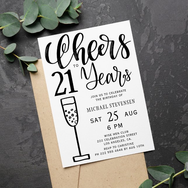 Invitation À 21 ans, joyeux anniversaire en noir et blanc (Créateur téléchargé)