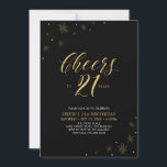 Invitation À 21 heures | Gold & Black 21st Birthday Party<br><div class="desc">Fêtons votre journée spéciale avec cette élégante invitation à la fête du 21e anniversaire. Ce design présente une typographie or chic "Cheers to 21" et des éléments or avec un arrière - plan noir. Vous pouvez customiser le texte et la couleur arrière - plan. D'autres articles de fête correspondants sont...</div>