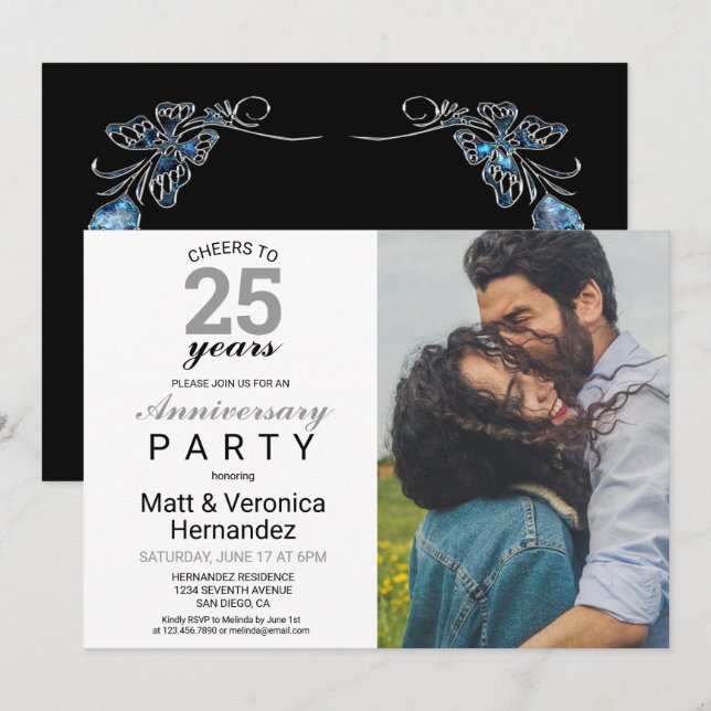 Invitation À 25 Ans d'âge, Joyeux 25e Anniversaire Argenté (Devant / Derrière)