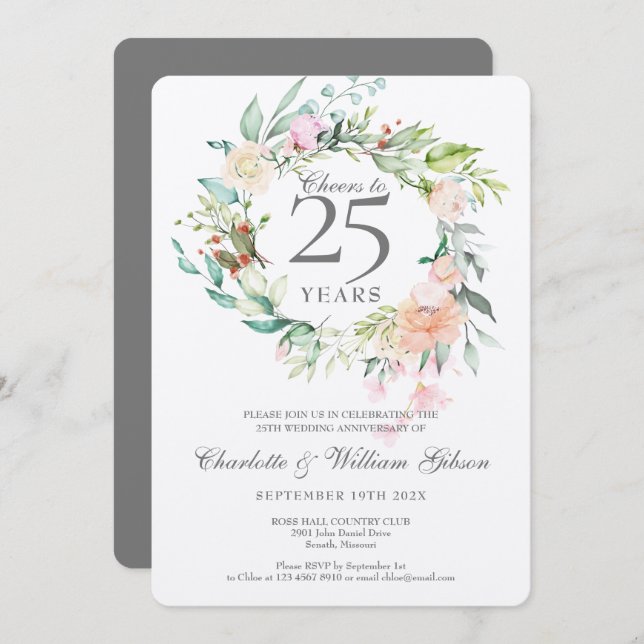 Invitation À 25 Ans de Mariage Anniversaire de Mariage Métali (Devant / Derrière)