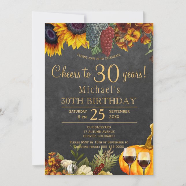 Invitation À 30 ans, vive la fête rustique d'automne pour un  (Devant)