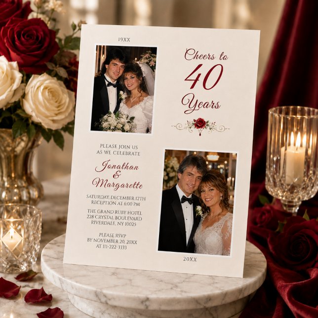 Invitation À 40 Ans de Mariage - Photo d'anniversaire de mari (Celebrate 40 years of love with a timeless anniversary invitation.)