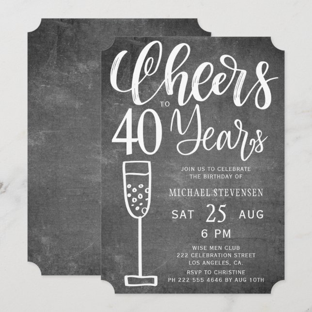 Invitation À 40 ans, fête d'anniversaire en noir et blanc (Devant / Derrière)