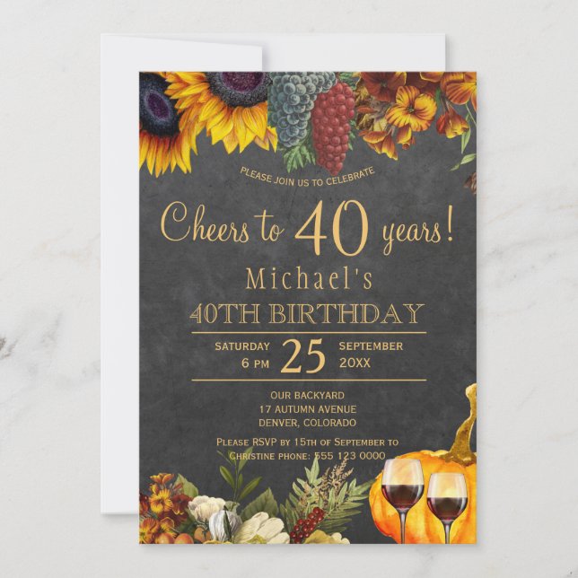 Invitation À 40 ans, fête d'anniversaire rustique (Devant)