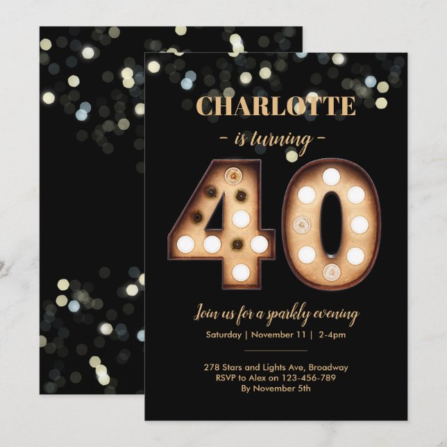 Invitation à 40e anniversaire Bright Lights (Devant / Derrière)