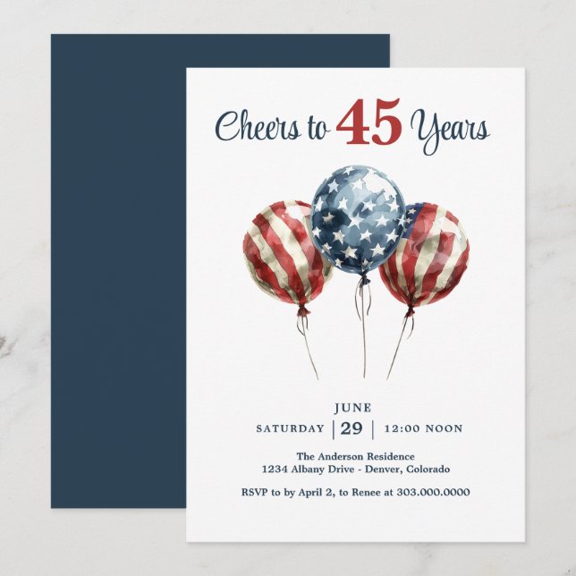 Invitation À 45 ans, joyeux anniversaire  (Devant / Derrière)