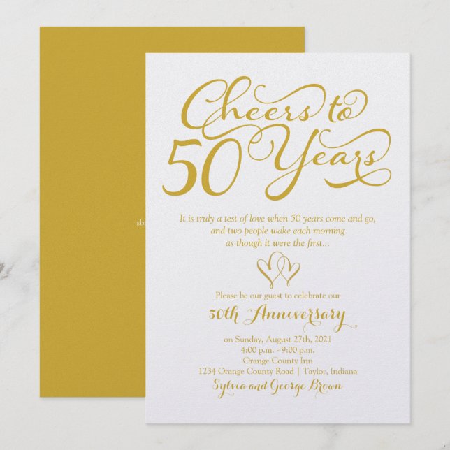 Invitation À 50 Ans 50e Anniversaire de Mariage (Devant / Derrière)