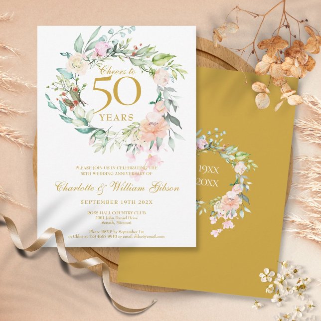 Invitation À 50 ans de mariage, une couronne de fleurs (Créateur téléchargé)