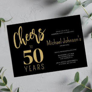 Invitation À 50 ans or noir moderne 50e anniversaire