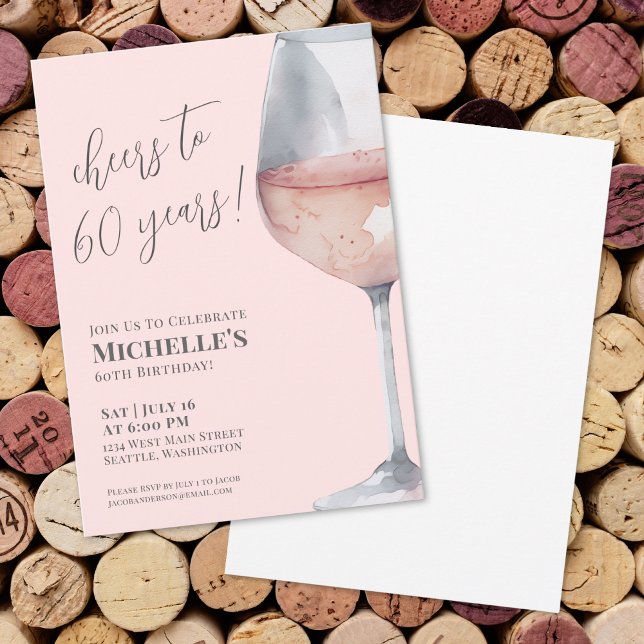 Invitation À 60 Ans Anniversaire Rose Pâle (Wine Red 60th Birthday Party Invitation)