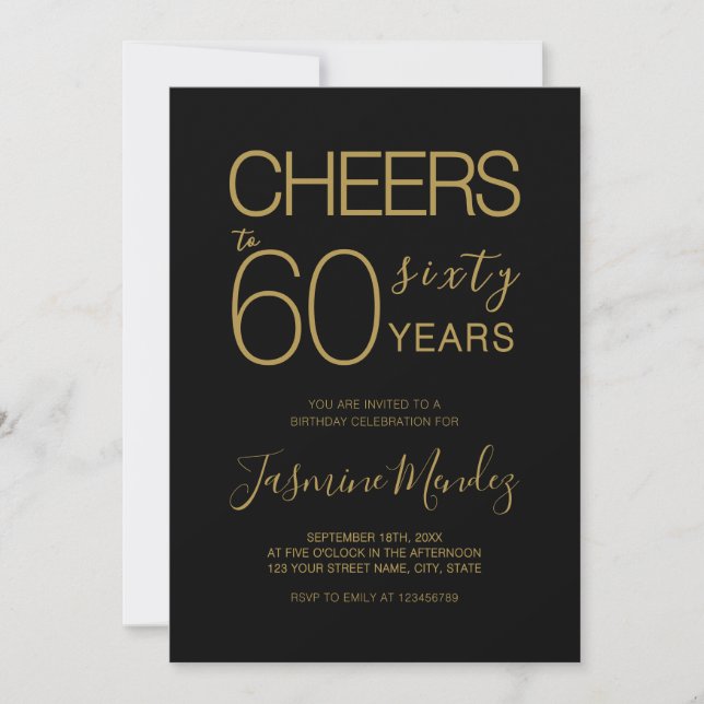 Invitation À 60 ans Élégant Anniversaire Or Noir  (Devant)