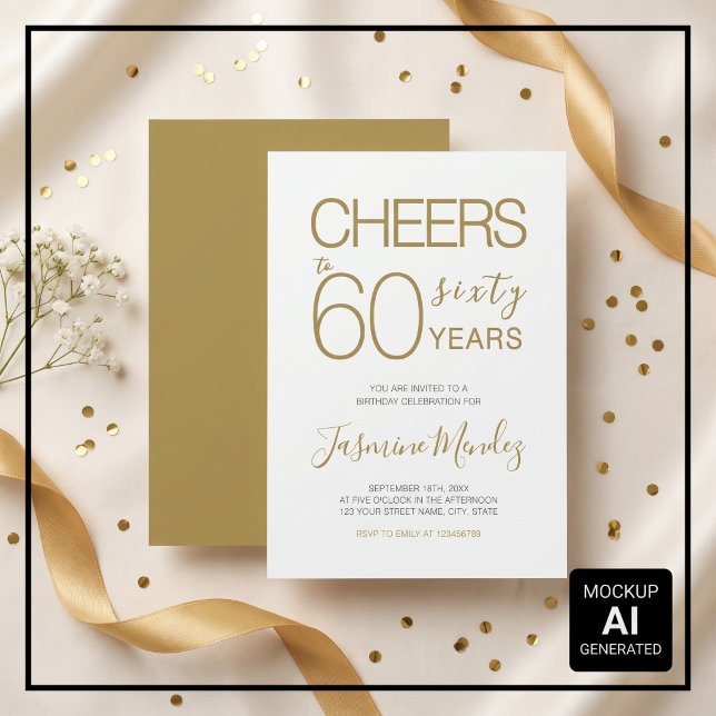 Invitation À 60 ans Élégant Or Blanc Anniversaire  (Créateur téléchargé)