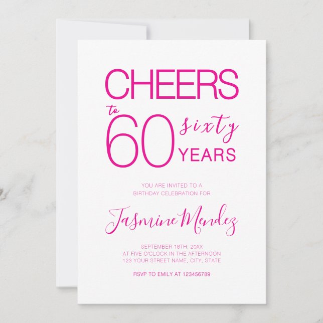 Invitation À 60 ans Élégant Rose Blanc Anniversaire  (Devant)