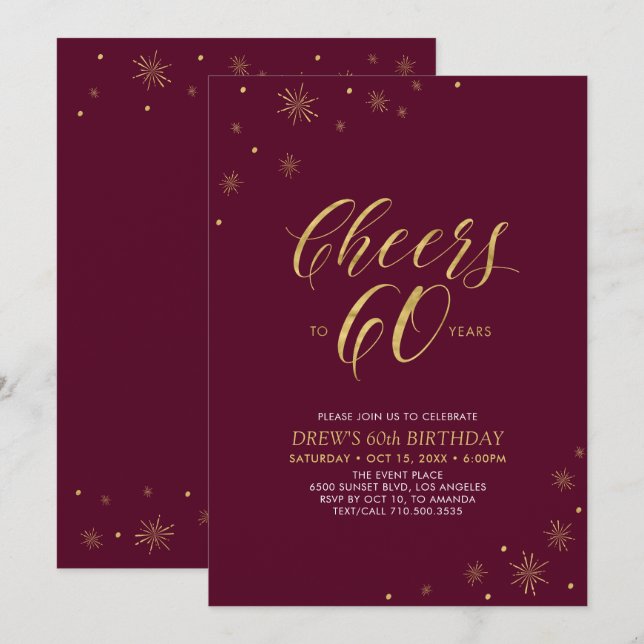 Invitation À 60 ans, santé ! | Fête d'anniversaire 60 ans or  (Devant / Derrière)